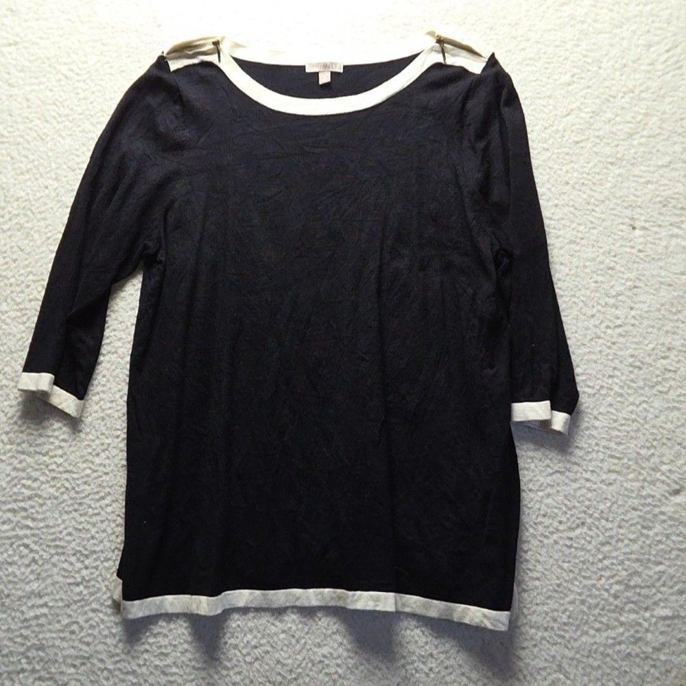 Roz & Ali Sweater Womens 2X Black Boat Neck 3/4 Sleeve Contrast Trim Knit